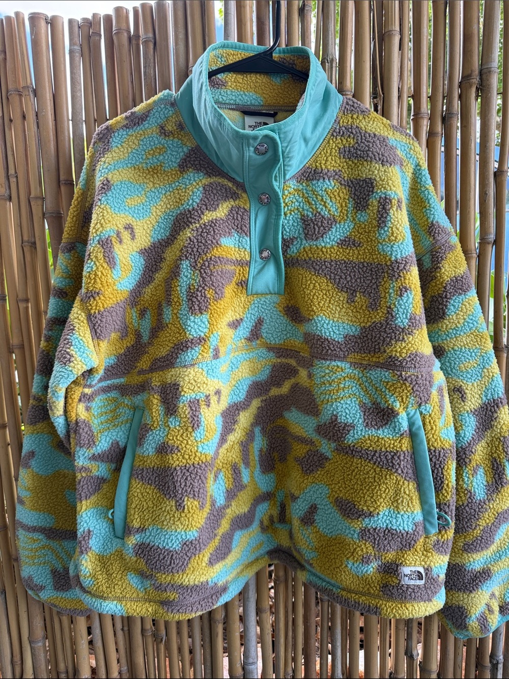 The North Face Sherpa Pullover Fleece in Aqua, Yellow & Gray Camo